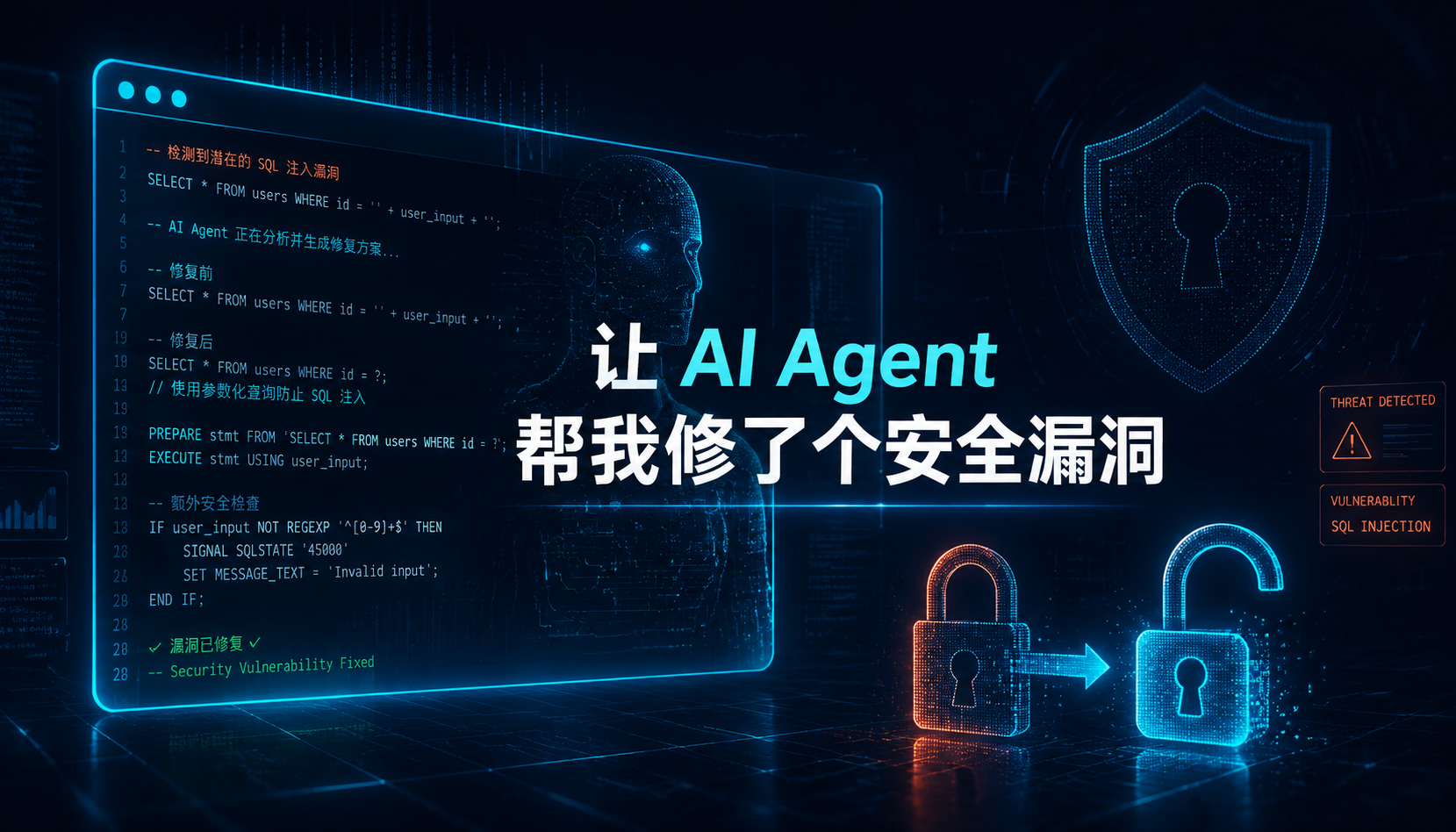 AI Agent 修复 Supabase 安全漏洞——暗色科技风封面